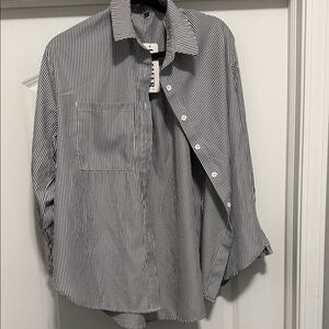 Lemaire Black and White Striped Button Down Shirt